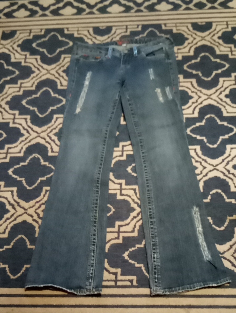 bebe Distressed Blue Flare Jeans